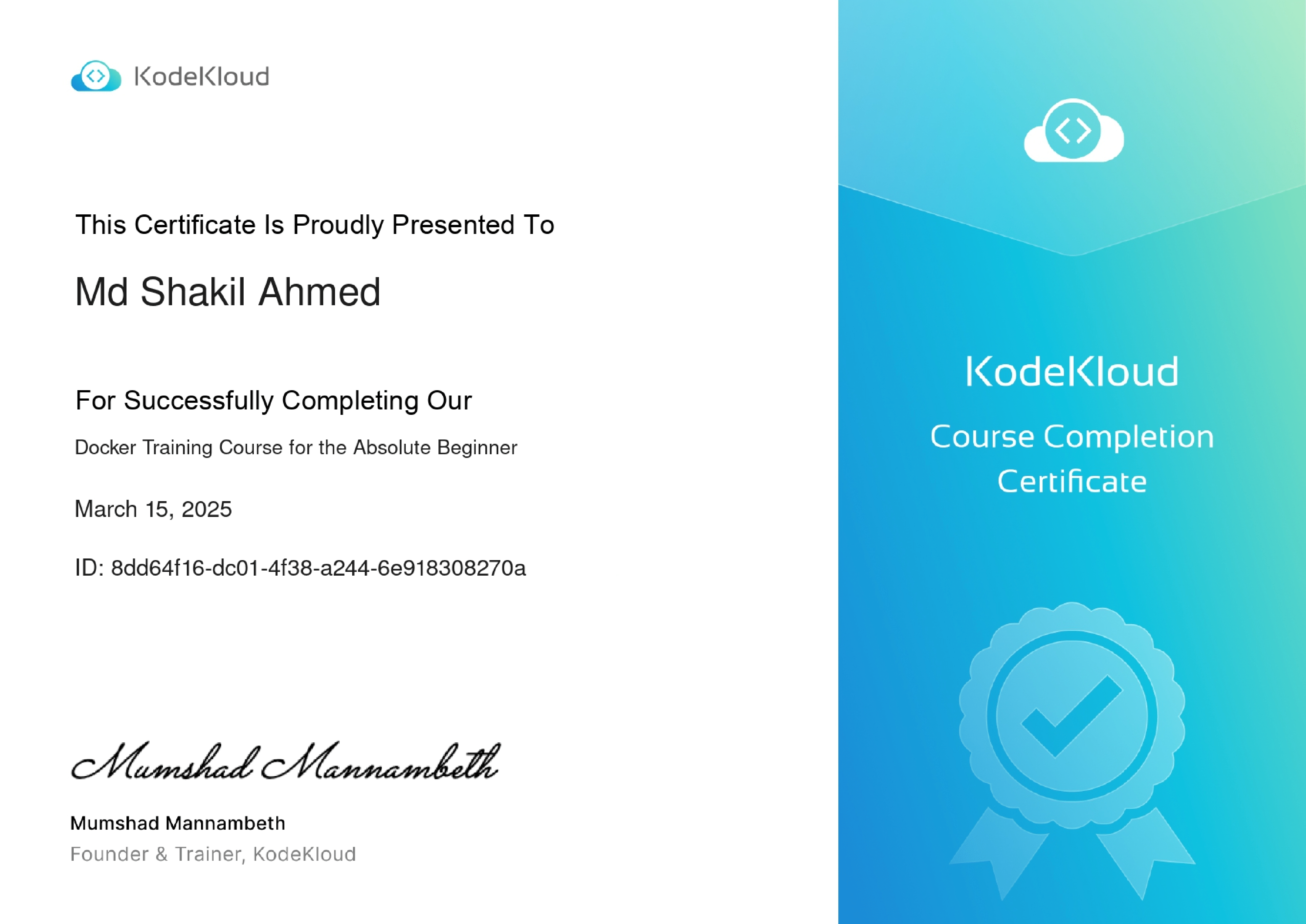 Docker Training Course Certificate